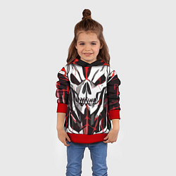 Толстовка-худи детская Белый череп и красные полосы на чёрном фоне, цвет: 3D-красный — фото 2