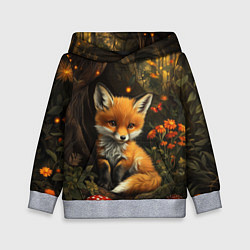 Толстовка-худи детская Лисёнок в волшебном лесу, цвет: 3D-меланж