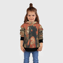 Толстовка-худи детская Девушка-андроид в кимоно, цвет: 3D-черный — фото 2
