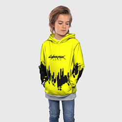 Толстовка-худи детская Cyberpunk 2077 geometry yellow, цвет: 3D-меланж — фото 2