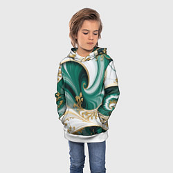 Толстовка-худи детская Зеленые волны и золотые веточки, цвет: 3D-белый — фото 2
