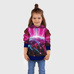 Толстовка-худи детская Неоновые молнии ударяют в планету - нейроарт, цвет: 3D-синий — фото 2