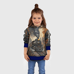 Толстовка-худи детская Ретро иллюстрация с паровозом, цвет: 3D-синий — фото 2