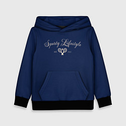 Толстовка-худи детская Sporty lifestyle синий фон для тенниса, цвет: 3D-черный
