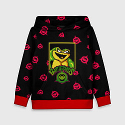 Толстовка-худи детская Боевые жабы паттерн, цвет: 3D-красный