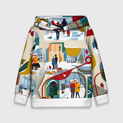 Толстовка-худи детская Русская зима зарисовки, цвет: 3D-белый
