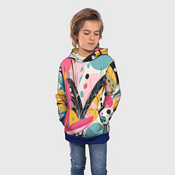 Толстовка-худи детская Листья цветы абстракция, цвет: 3D-синий — фото 2