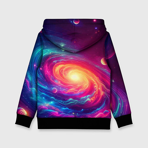 Детская толстовка Морда космического кота - неоновое свечение / 3D-Черный – фото 2