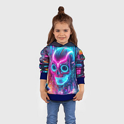 Толстовка-худи детская Neon skull in metropolis - future, цвет: 3D-синий — фото 2