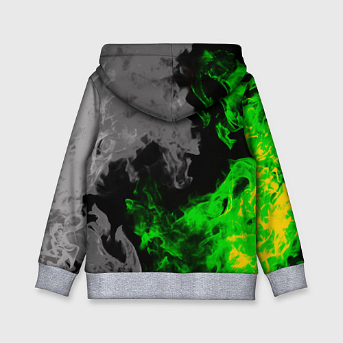 Детская толстовка Зелёный и чёрный огонь / 3D-Меланж – фото 2