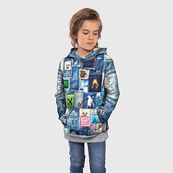 Толстовка-худи детская Minecraft на пэчворк джинсах, цвет: 3D-меланж — фото 2