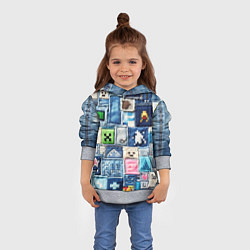 Толстовка-худи детская Minecraft на пэчворк джинсах, цвет: 3D-меланж — фото 2