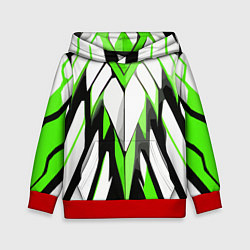 Детская толстовка Агрессивные чёрно-зелёные полосы на белом фоне