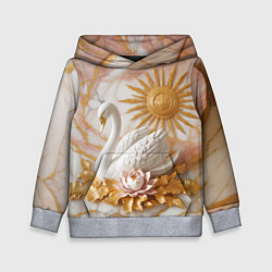 Толстовка-худи детская Фарфоровый лебедь и солнце на розовом мраморе, цвет: 3D-меланж