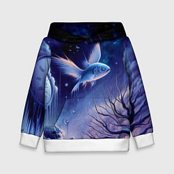 Толстовка-худи детская Крылатая рыба - сюрреализм, цвет: 3D-белый