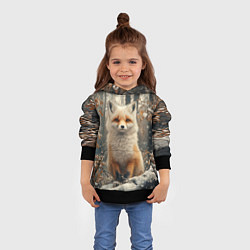 Толстовка-худи детская Бело-рыжая лиса, цвет: 3D-черный — фото 2