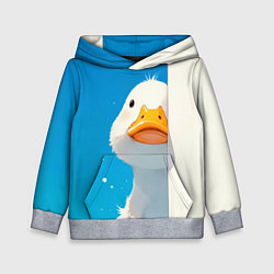 Толстовка-худи детская Белый гусь выглядывает из-за угла, цвет: 3D-меланж