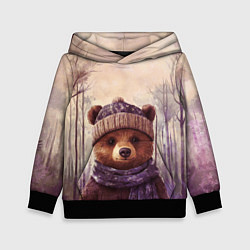 Толстовка-худи детская Мишка в пасмурном лесу, цвет: 3D-черный