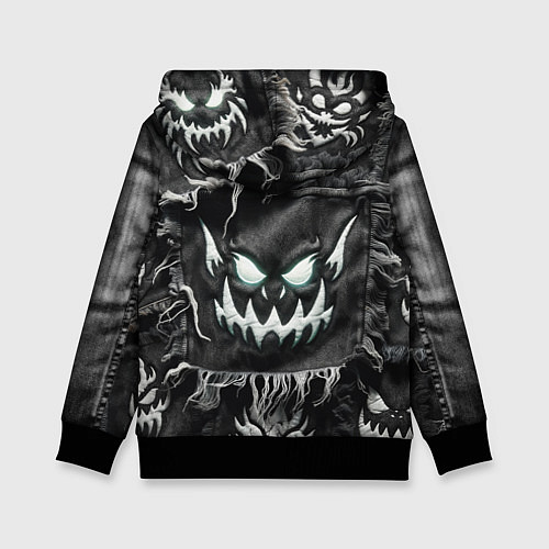 Детская толстовка Облик монстра на пэчворк джинсах / 3D-Черный – фото 2
