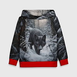 Толстовка-худи детская Настороженный черный лис, цвет: 3D-красный