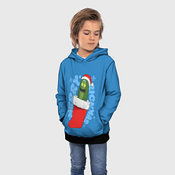 Толстовка-худи детская Новогодний Рик огурчик - Merry Rickmas, цвет: 3D-черный — фото 2