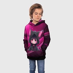 Толстовка-худи детская Куроми - милый котёнок в капюшоне, цвет: 3D-черный — фото 2