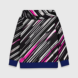 Детская толстовка Диагональные розово-белые полосы на чёрном фоне