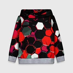 Детская толстовка Красно-белые шестиугольники на чёрном фоне