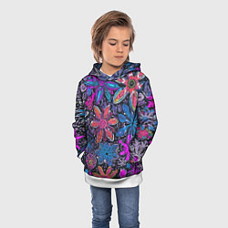 Толстовка-худи детская Неоновые абстрактные снежинки, цвет: 3D-белый — фото 2
