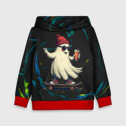 Толстовка-худи детская Парень в костюме приведения на скейте, цвет: 3D-красный