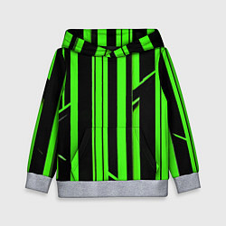 Толстовка-худи детская Толстые зелёные полосы на чёрном фоне, цвет: 3D-меланж