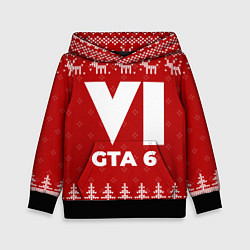Толстовка-худи детская Новогодний GTA 6 с оленями, цвет: 3D-черный