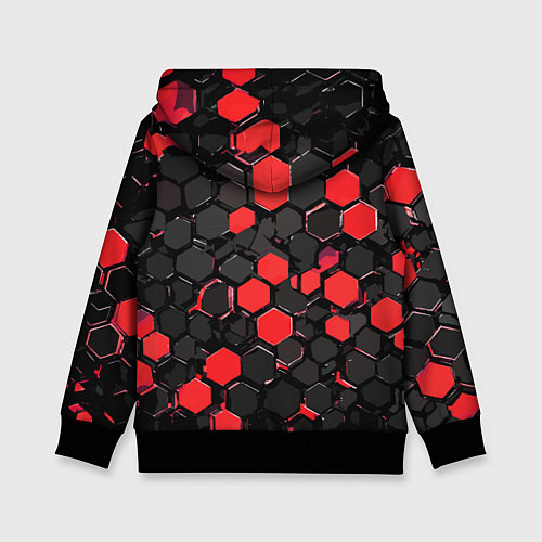 Детская толстовка Красно-серые шестиугольники на чёрном фоне / 3D-Черный – фото 2