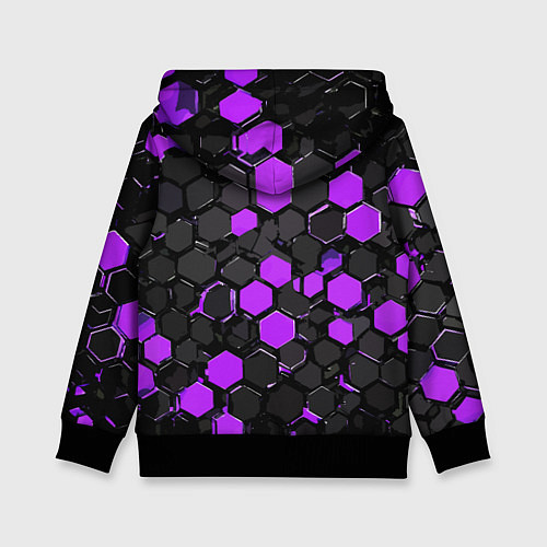 Детская толстовка Фиолетово-серые шестиугольники на чёрном фоне / 3D-Черный – фото 2