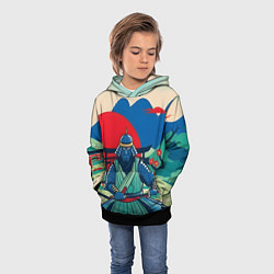 Толстовка-худи детская Ретро самурай, цвет: 3D-черный — фото 2