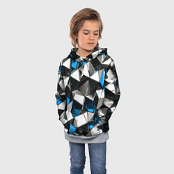 Толстовка-худи детская Сине-белые рельефные треугольники на чёрном фоне, цвет: 3D-меланж — фото 2