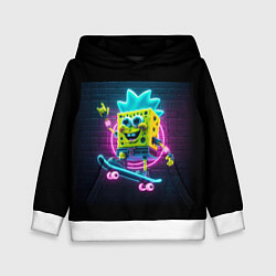 Толстовка-худи детская Sponge Bob on a skateboard - ai art fantasy, цвет: 3D-белый