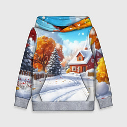 Детская толстовка Новогодний пейзаж и домики
