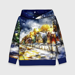 Детская толстовка Новогодний пейзаж акварель