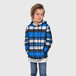 Толстовка-худи детская Сине-белая ткань в клетку, цвет: 3D-белый — фото 2