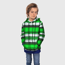 Толстовка-худи детская Зелёно-белая ткань в клетку, цвет: 3D-синий — фото 2