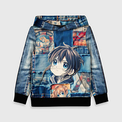 Толстовка-худи детская Девочка аниме на пэчворк, цвет: 3D-черный