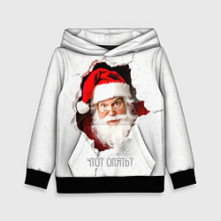 Толстовка-худи детская Дед Мороз выглядывает из дыры в стене, цвет: 3D-черный