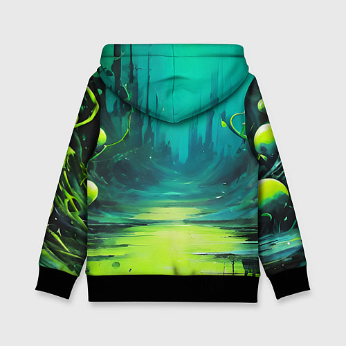 Детская толстовка Зелёная кислотная абстракция / 3D-Черный – фото 2