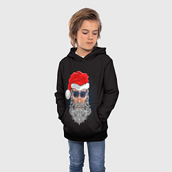 Толстовка-худи детская Дед мороз хипстер в очках, цвет: 3D-черный — фото 2