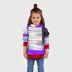 Толстовка-худи детская Чёрные вертикальные полосы на фиолетово-белом фоне, цвет: 3D-красный — фото 2
