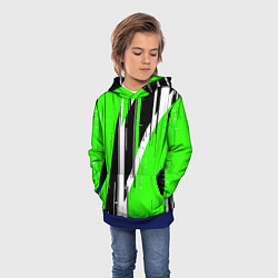 Толстовка-худи детская Чёрно-белые вертикальные полосы на зелёном фоне, цвет: 3D-синий — фото 2