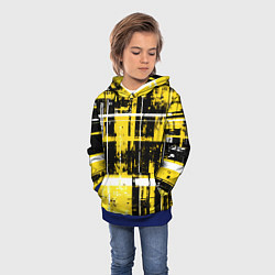 Толстовка-худи детская Жёлто-белый гранж на чёрном фоне, цвет: 3D-синий — фото 2