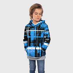 Толстовка-худи детская Сине-белый гранж на чёрном фоне, цвет: 3D-меланж — фото 2