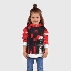 Толстовка-худи детская Красно-белый гранж на чёрном фоне, цвет: 3D-белый — фото 2